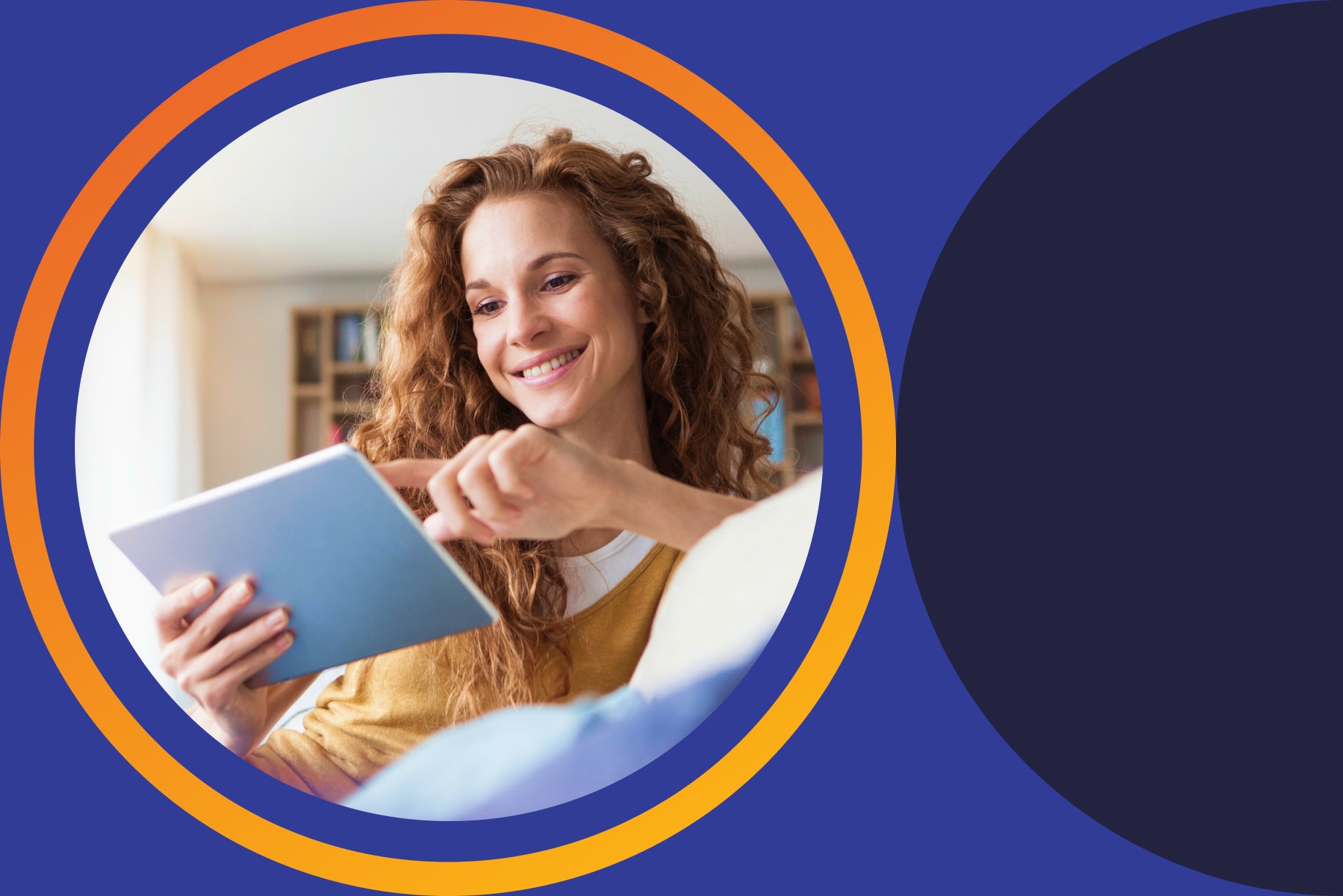 smiling woman using her tablet device